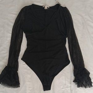 Forever 21 Black V-Neck Laced Arm Body Suit